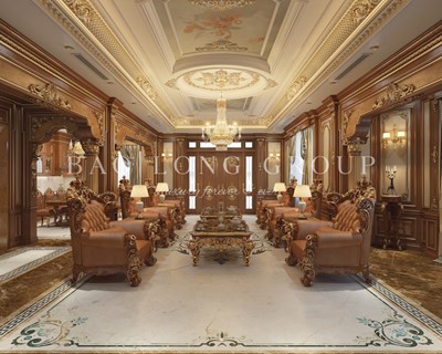 Mẫu thiết kế phòng khách biệt thự tân cổ điển