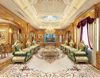 Mẫu thiết kế phòng khách, phòng bếp phong cách tân cổ điển