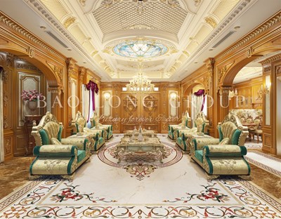 Mẫu thiết kế phòng khách, phòng bếp phong cách tân cổ điển